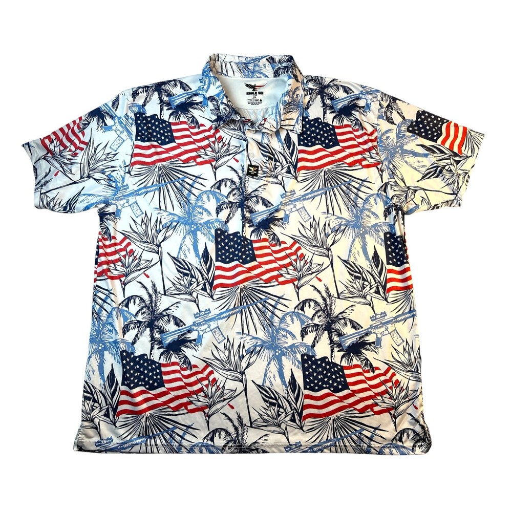 Eagle Six Gear Men's Jungle AR15 & Flag Patriotic Golf Polo  Size 2XL  July 4th